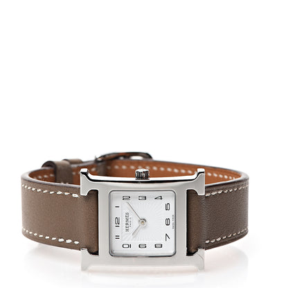 Hermes Stainless Steel Swift 21mm Heure H Hour Quartz Watch Etoupe 2 of 9