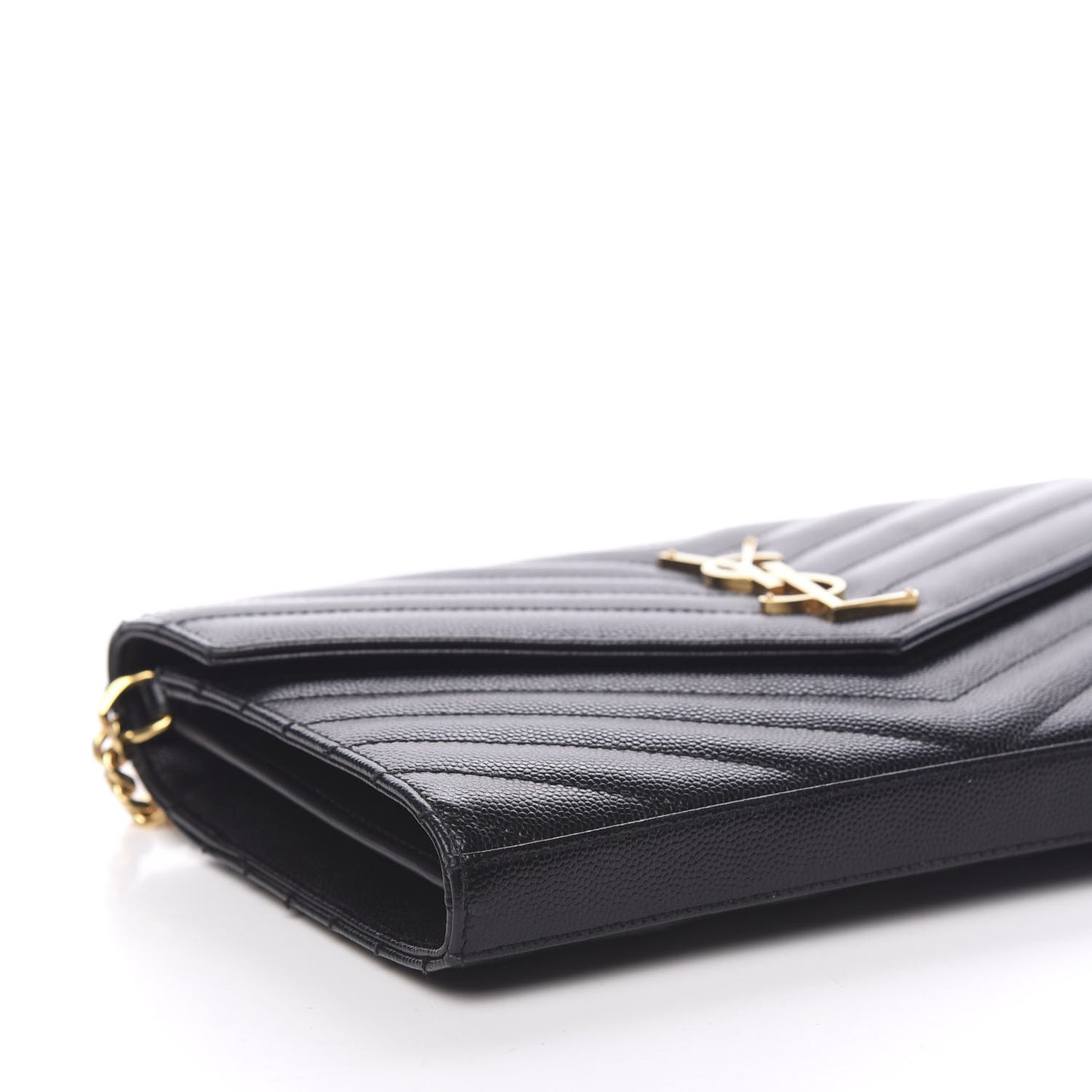 Grain De Poudre Matelasse Chevron Monogram Chain Wallet Black