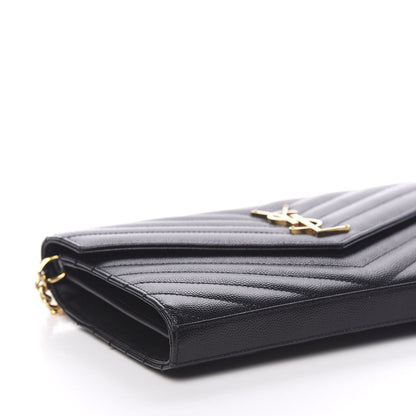 Saint Laurent Grain De Poudre Matelasse Chevron Monogram Chain Wallet Black 9 of 10