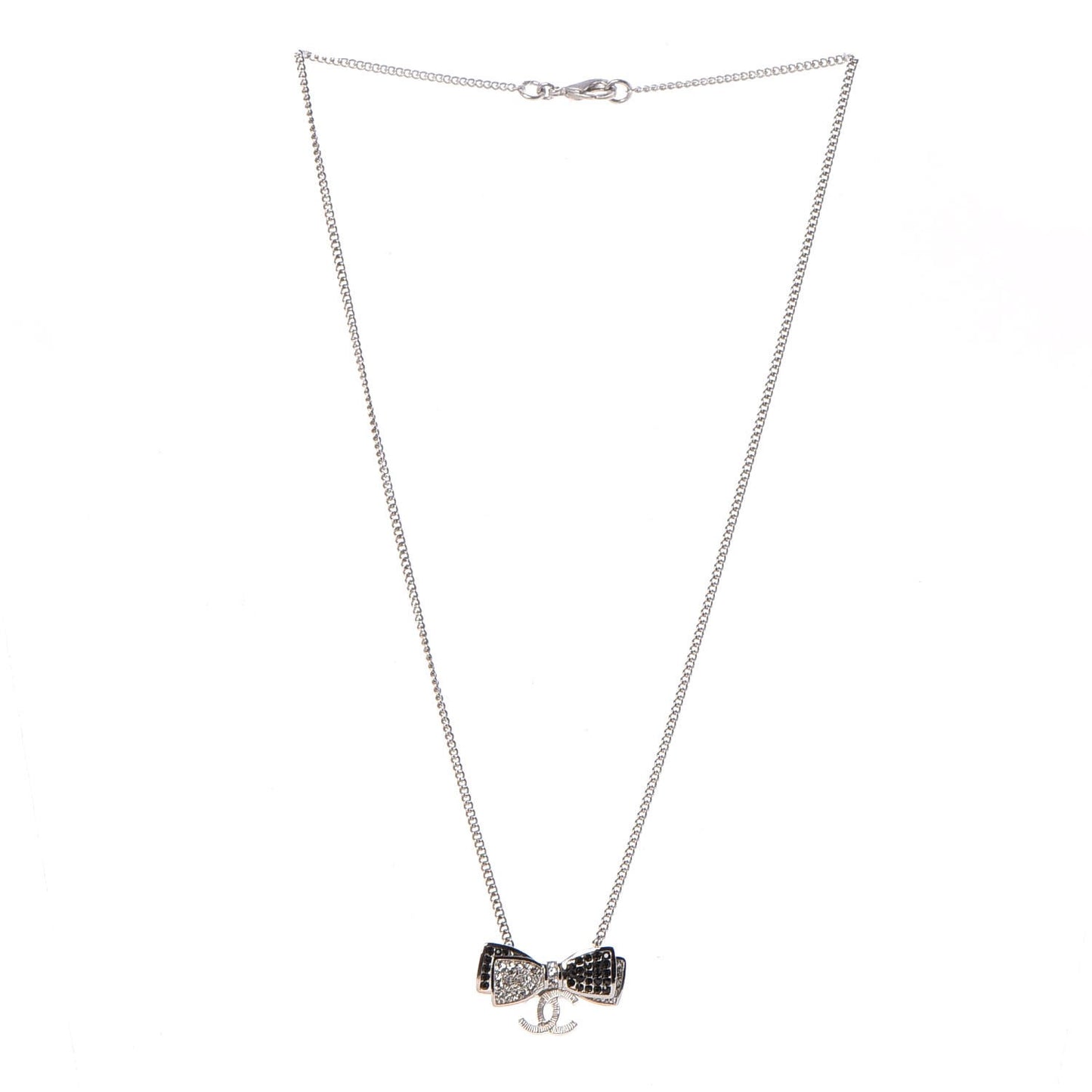 Crystal CC Bow Necklace Silver Black
