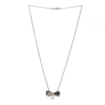 Chanel Crystal CC Bow Necklace Silver Black 4 of 6