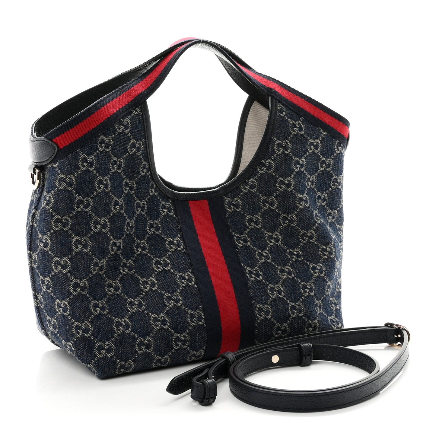Denim GG Monogram Web Small Giglio Tote Blue White