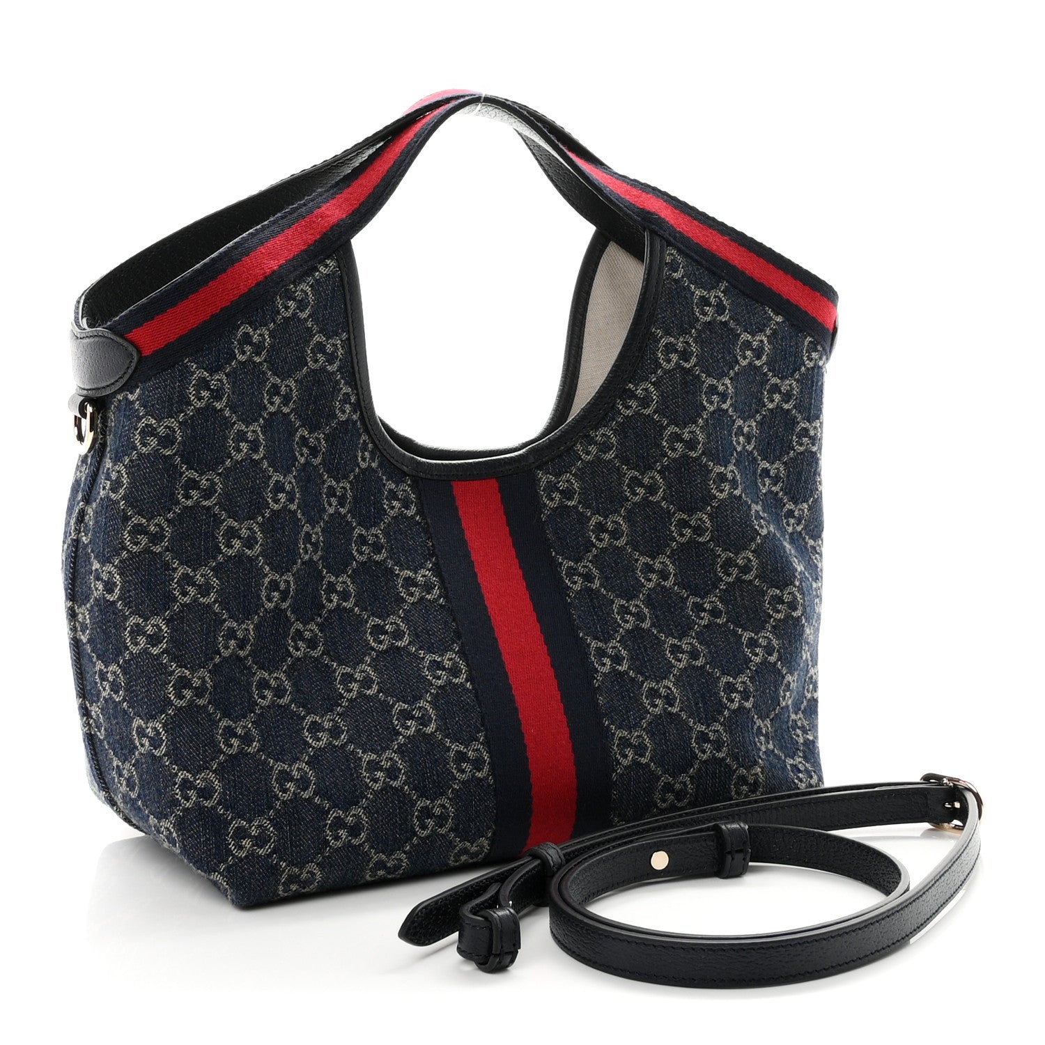 Gucci Denim GG Monogram Web Small Giglio Tote Blue White 4 of 10