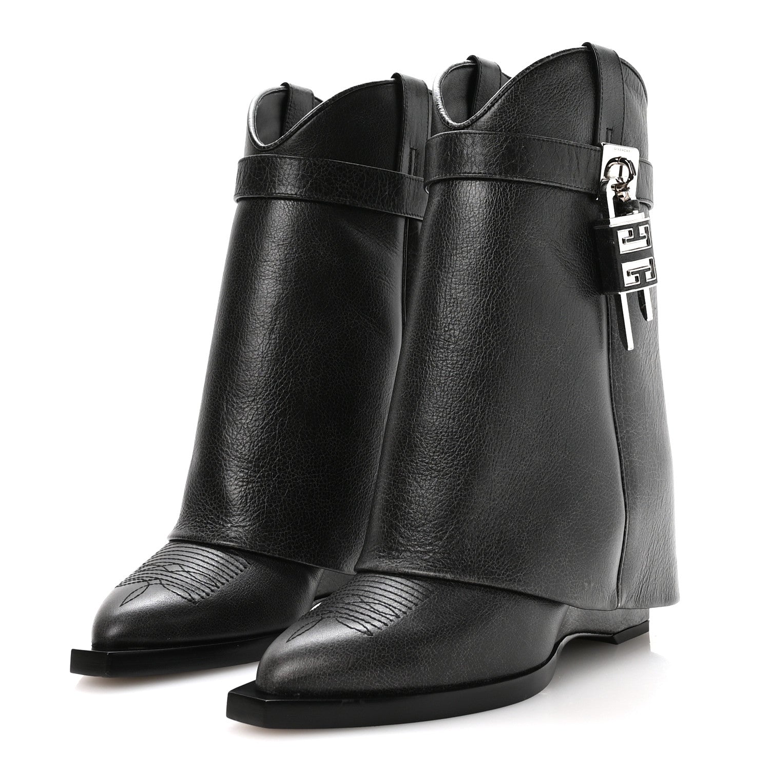 Givenchy Aged Calfskin Cowboy Shark Lock Ankle 37 Black 4 of 8