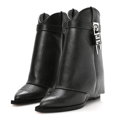 Givenchy Aged Calfskin Cowboy Shark Lock Ankle 37 Black 4 of 8