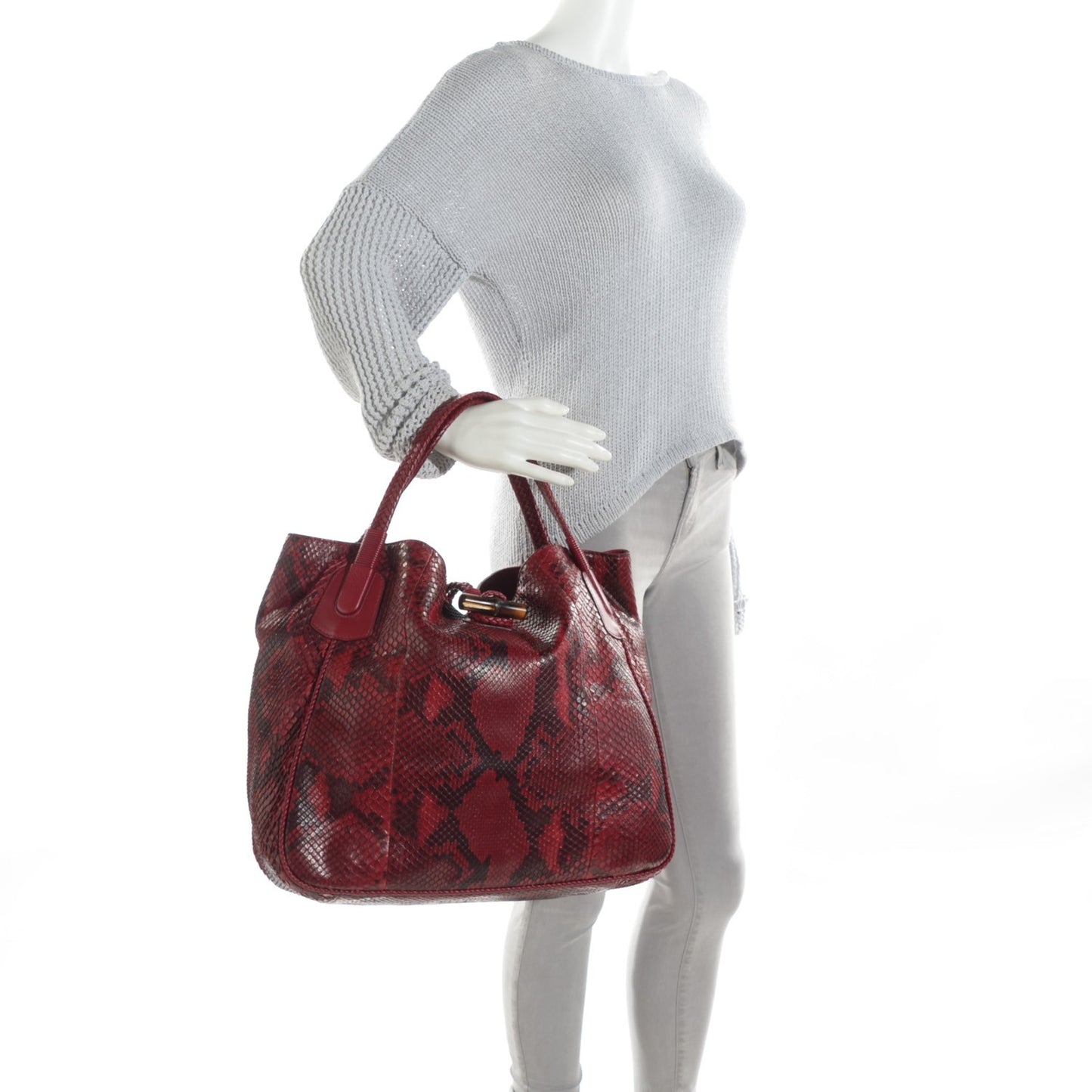 Python Large Hip Bamboo Shoulder Bag Raspberry