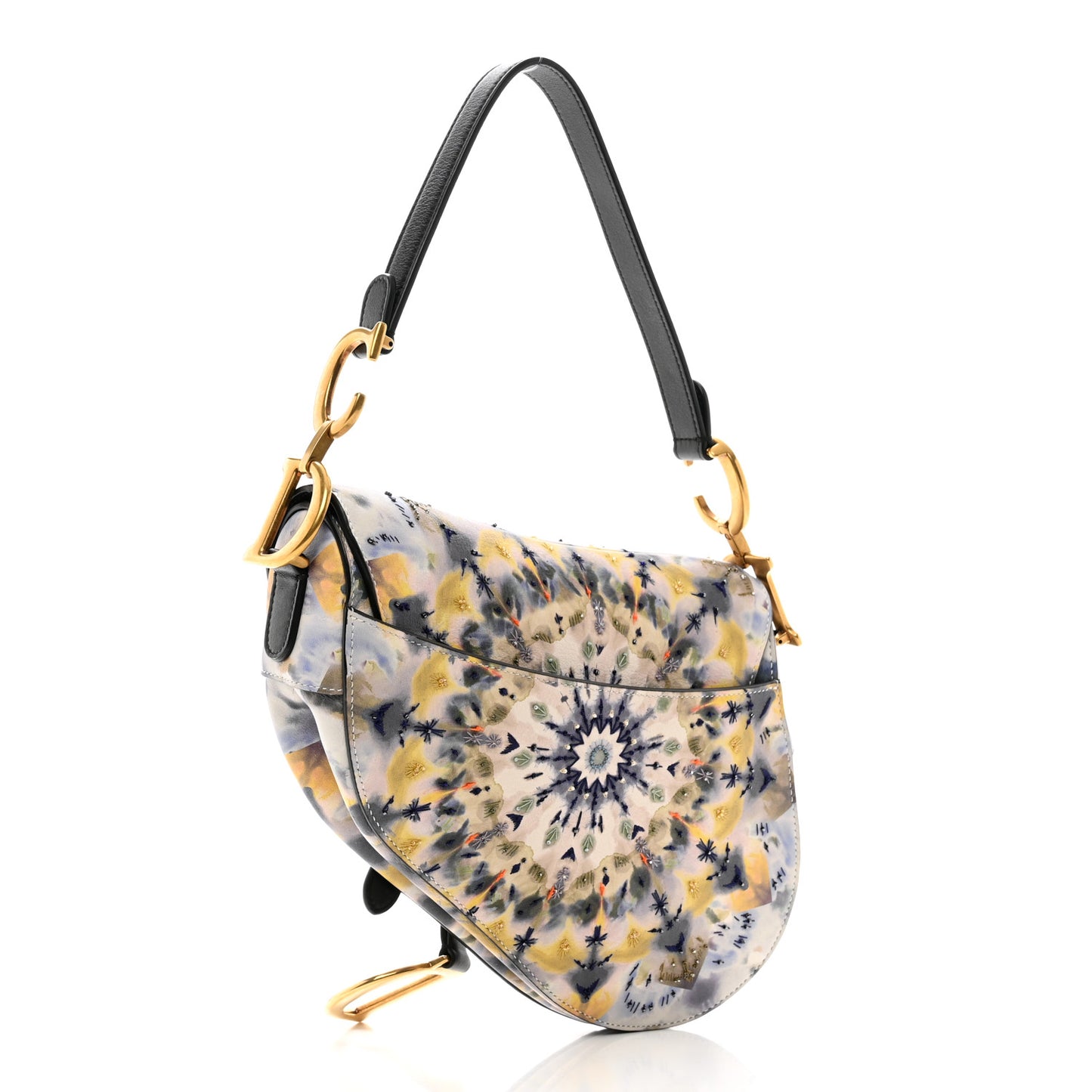 Calfskin Embroidered Kaleidiorscopic Saddle Bag Multicolor
