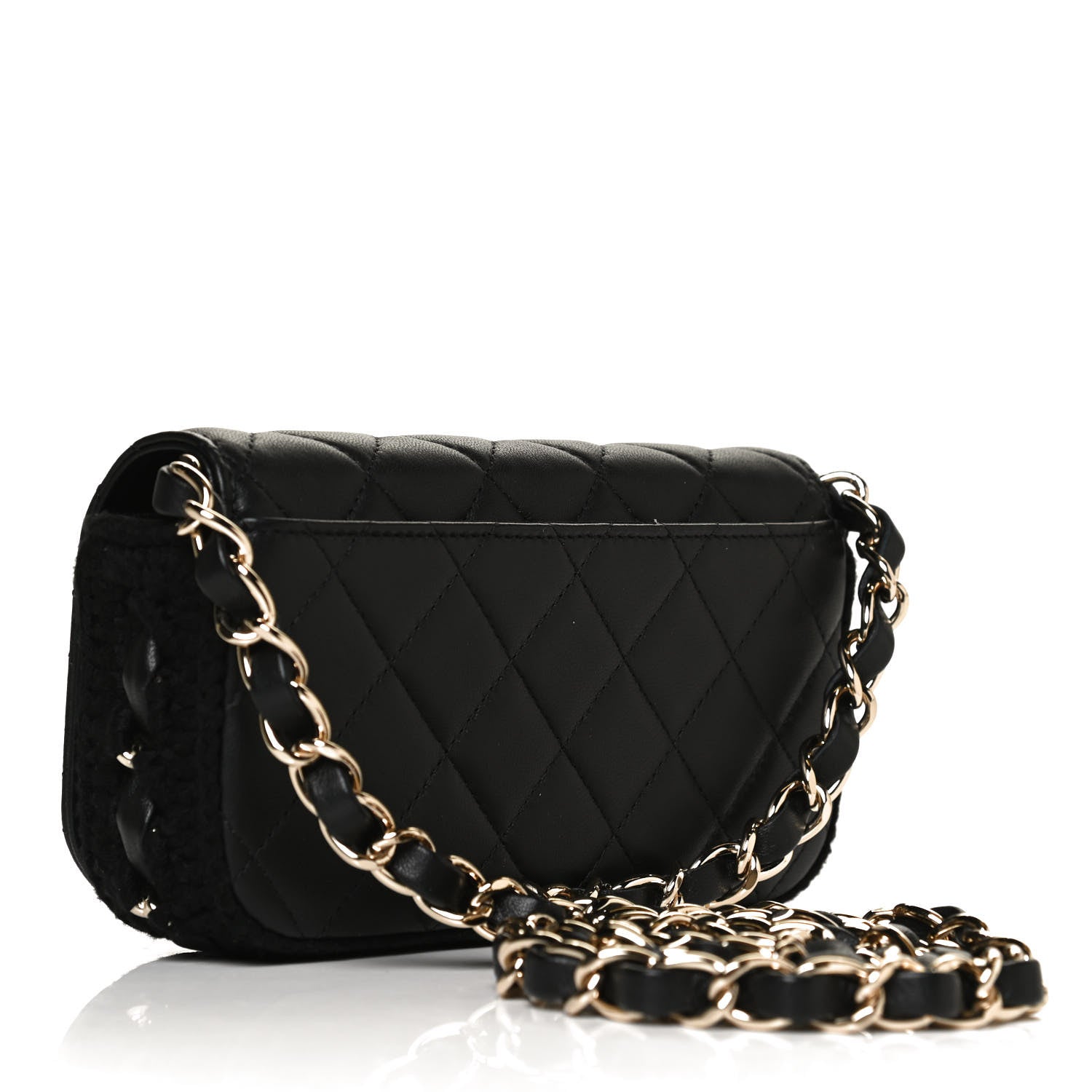 Chanel Lambskin Crochet Quilted Flap Phone Holder Black 3 of 12