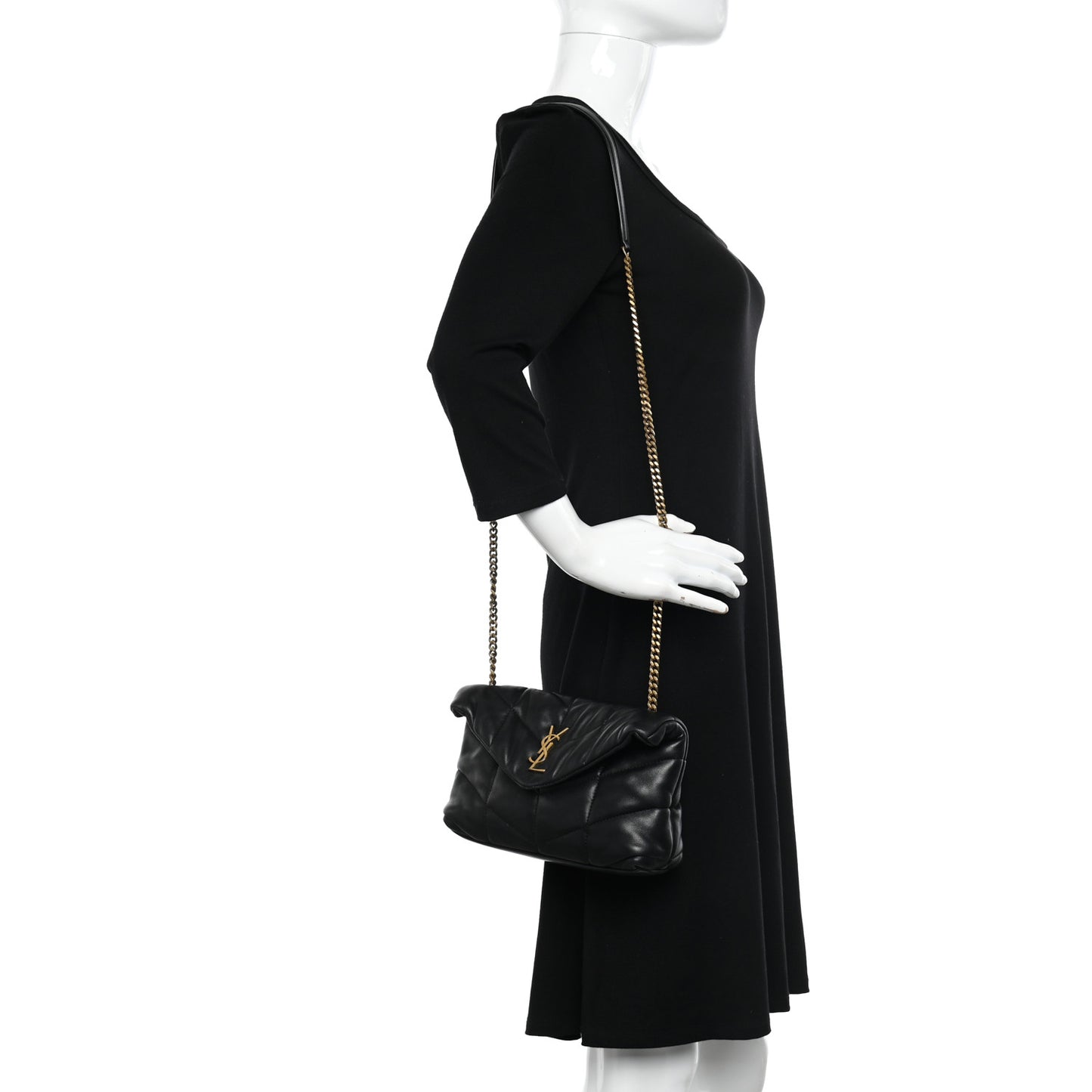 Lambskin Quilted Toy Loulou Puffer Monogram Chain Satchel Black