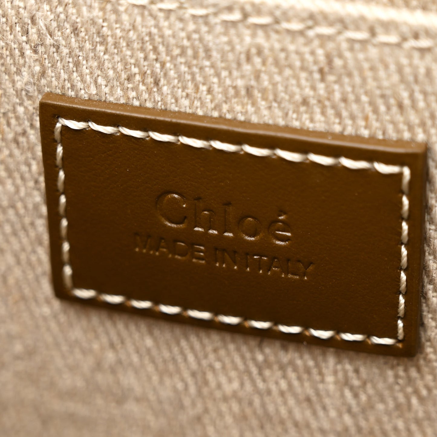 Linen Calfskin Medium Woody Ribbon Tote Bronze Brown