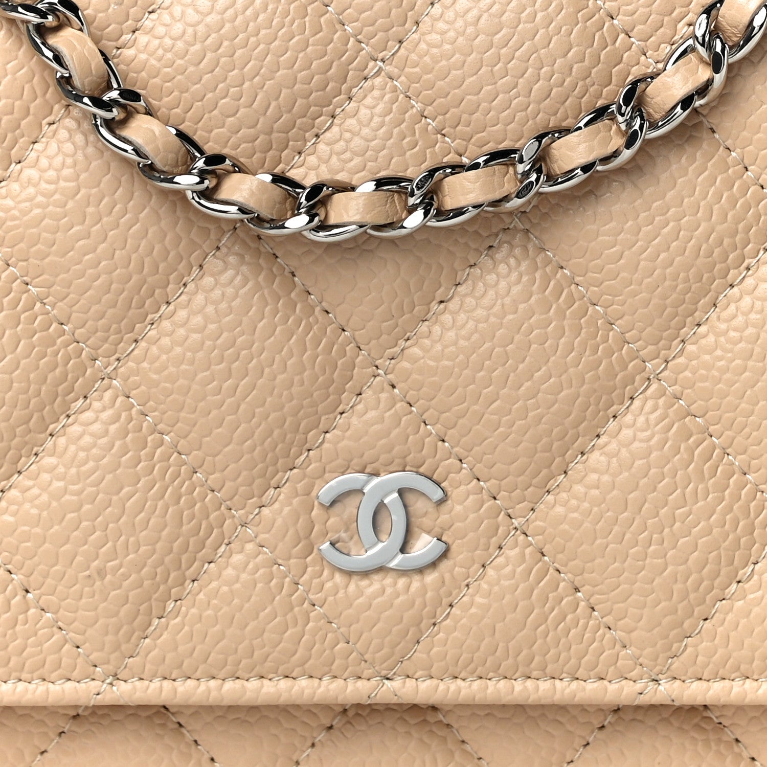 Chanel Caviar Quilted Wallet On Chain WOC Beige 9 of 12