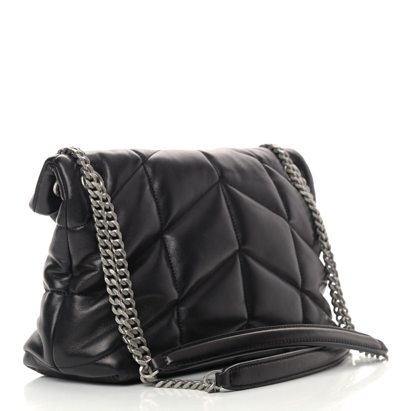 Lambskin Quilted Small Loulou Puffer Monogram Chain Satchel Black