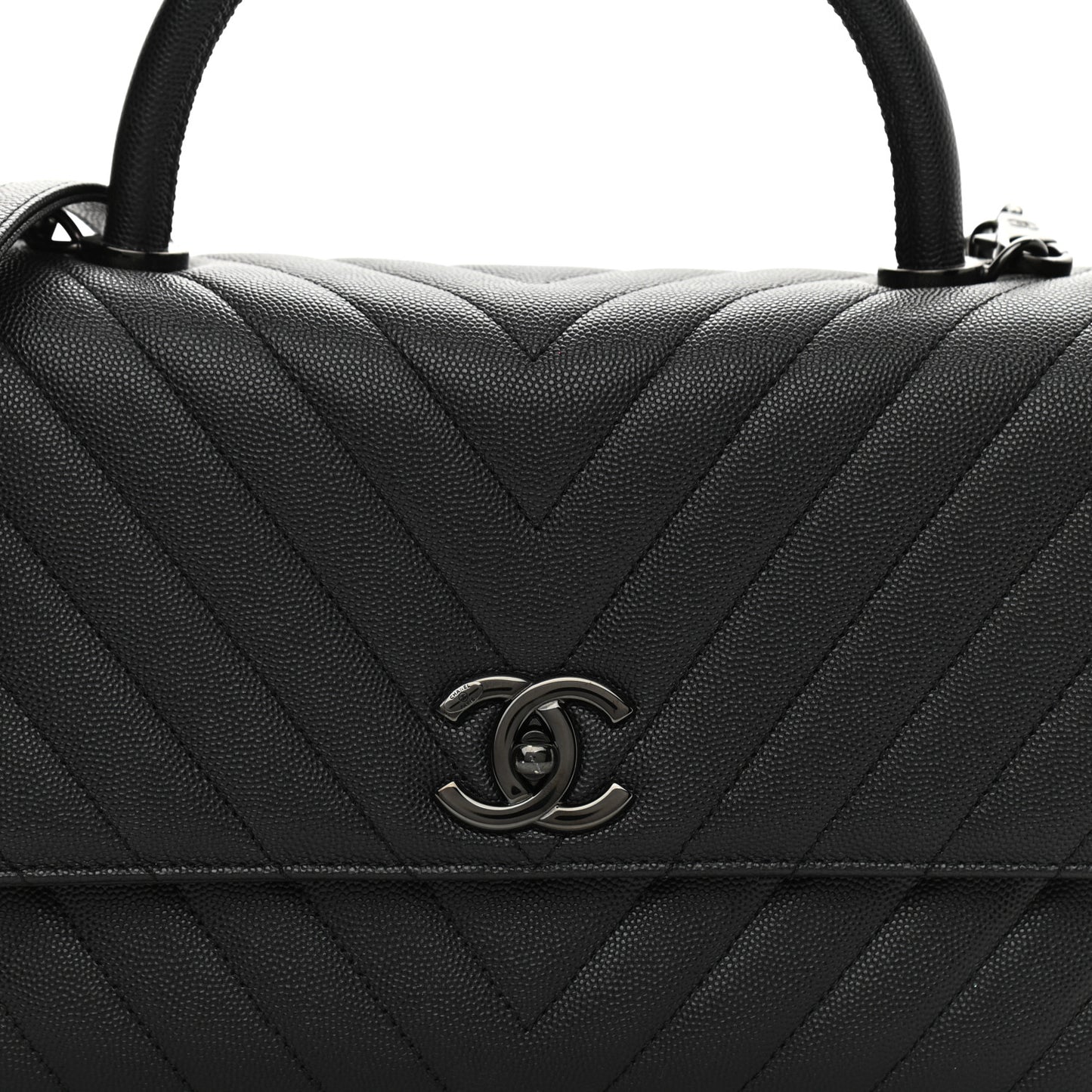 Caviar Chevron Quilted Small Coco Handle Flap So Black