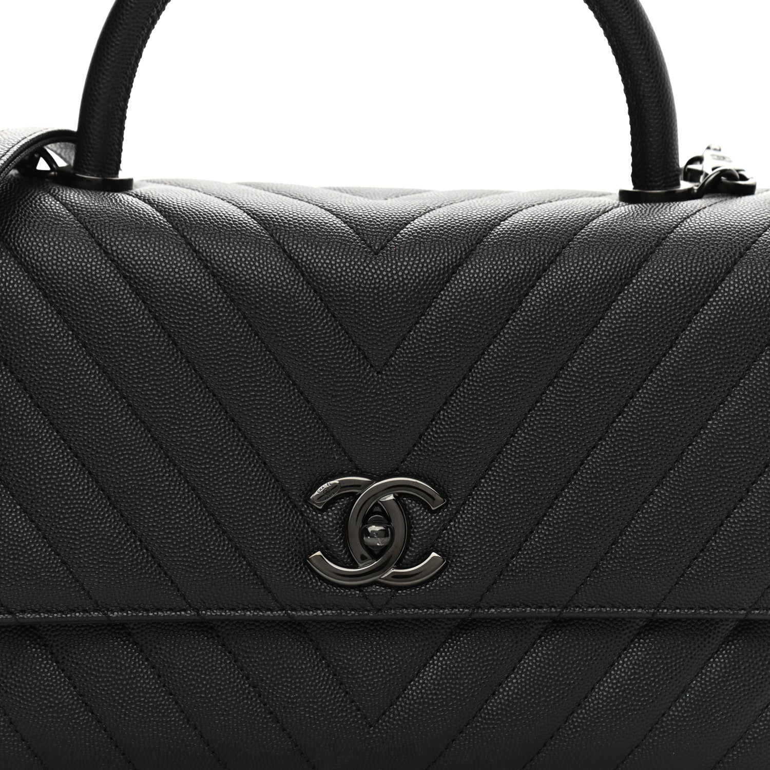 Chanel Caviar Chevron Quilted Small Coco Handle Flap So Black 8 of 10