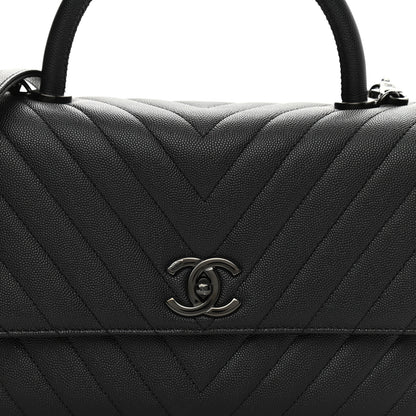 Chanel Caviar Chevron Quilted Small Coco Handle Flap So Black 8 of 10