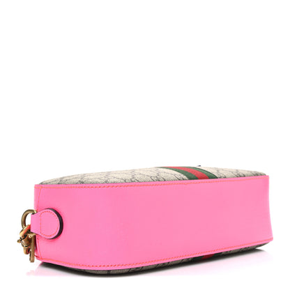 Gucci GG Supreme Monogram Textured Dollar Calfskin Web Ophidia Small Crossbody Bag Beige Ebony Fuchsia 4 of 10