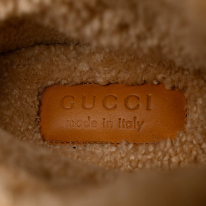 Gucci Covered Wool GG Monogram Mens Fria Horsebit Ankle Boots 8 Blue Red Butterscotch 6 of 9