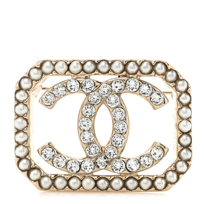 Chanel Pearl Crystal CC Square Brooch Gold 1 of 4