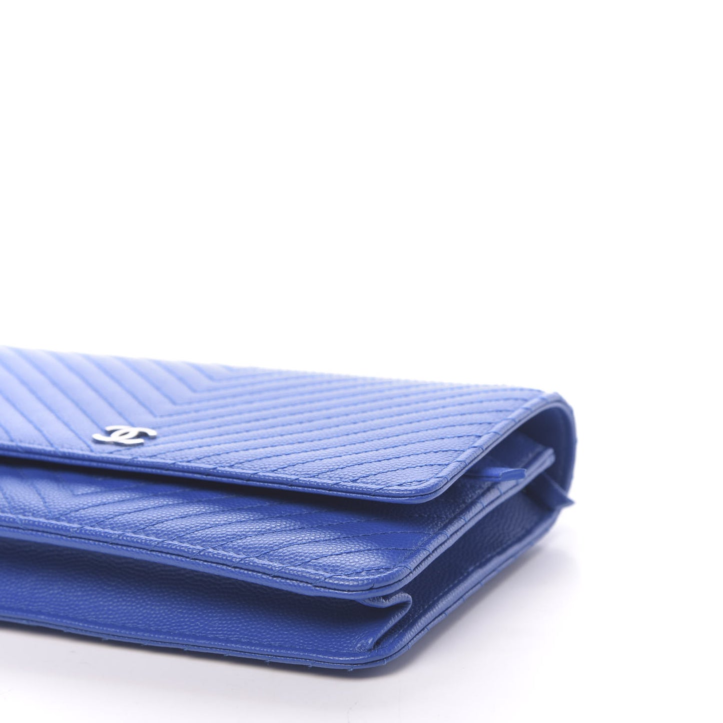 Caviar Chevron Quilted Wallet On Chain WOC Bright Blue