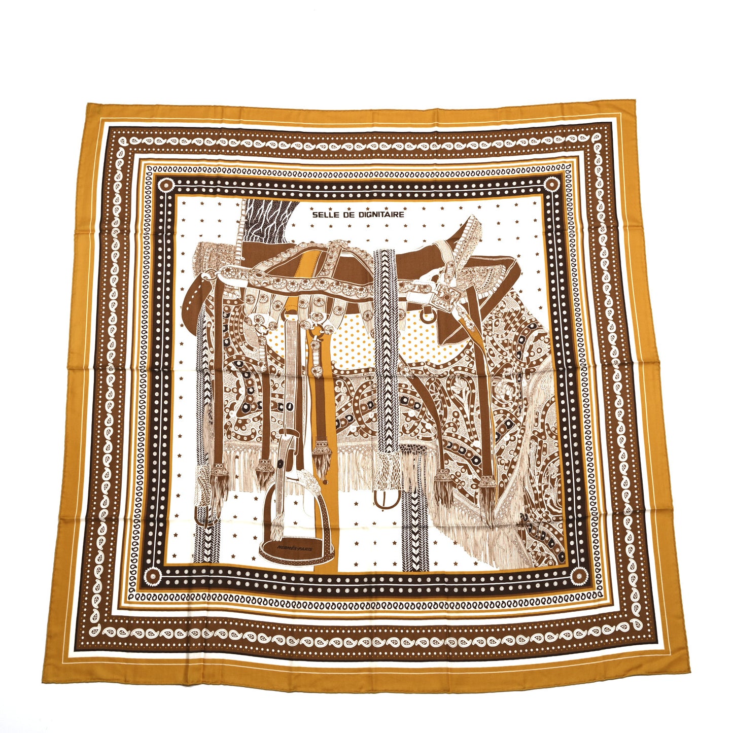 Cashmere Silk Selle De Dignitaire Shawl 140 Curry Camel White