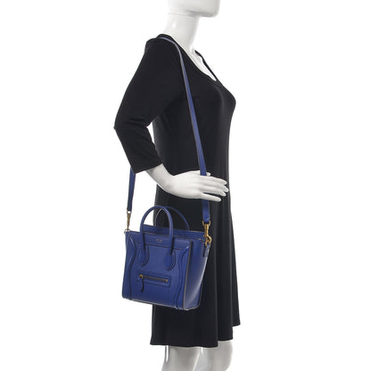 Celine Drummed Calfskin Nano Luggage Indigo 2 of 6