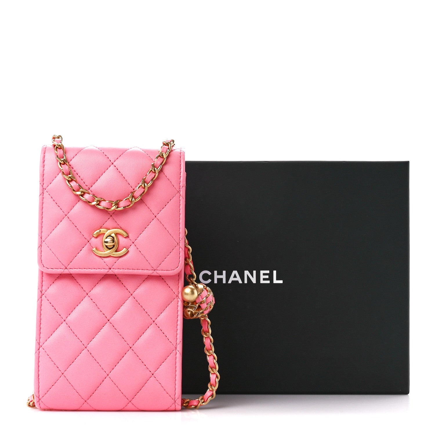 Chanel Lambskin Quilted Pearl Crush Phone Holder With Chain Pink 12 of 12