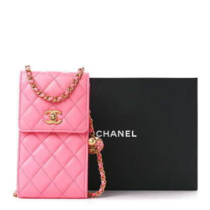Chanel Lambskin Quilted Pearl Crush Phone Holder With Chain Pink 12 of 12