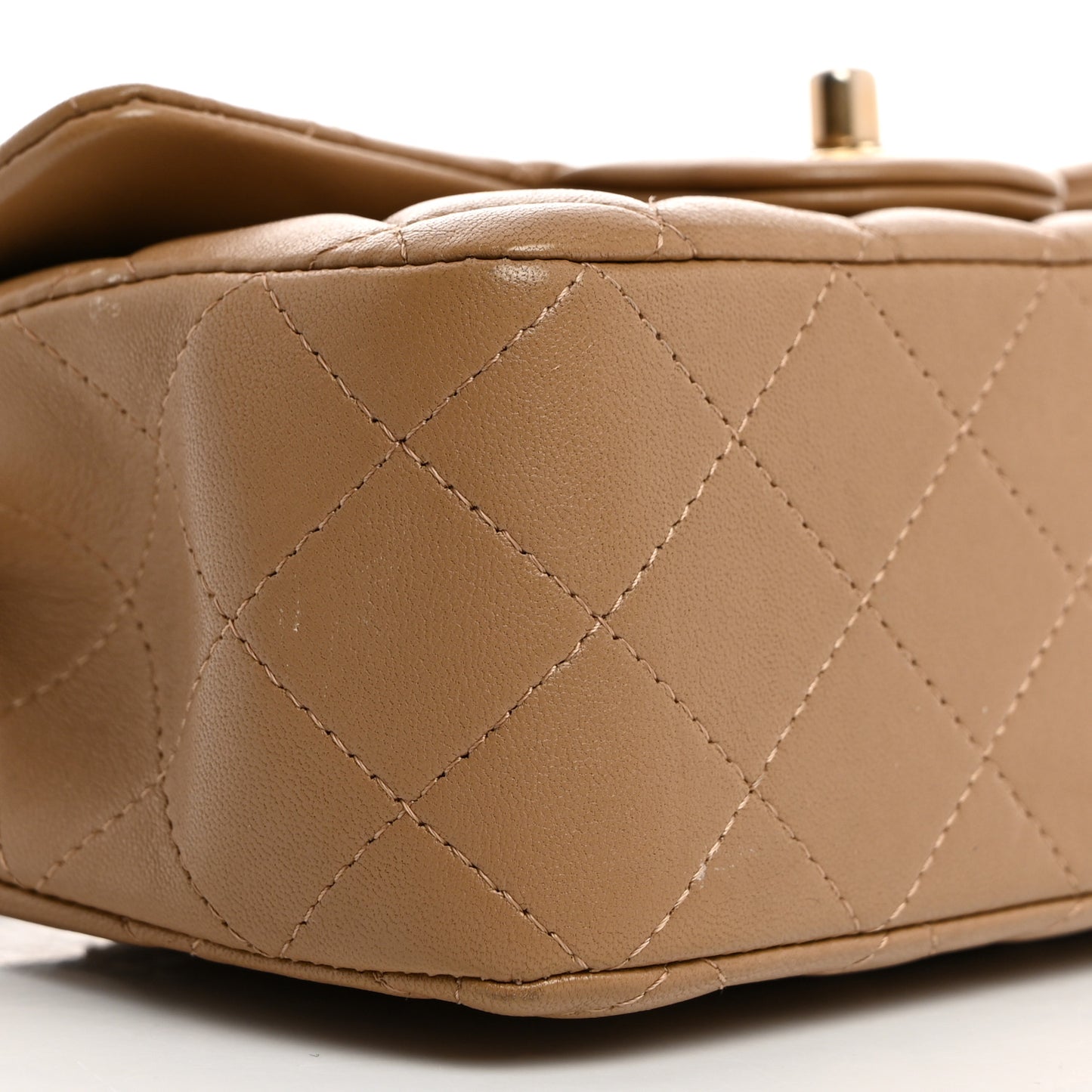 Lambskin Quilted Mini Metal Top Handle Rectangular Flap Beige
