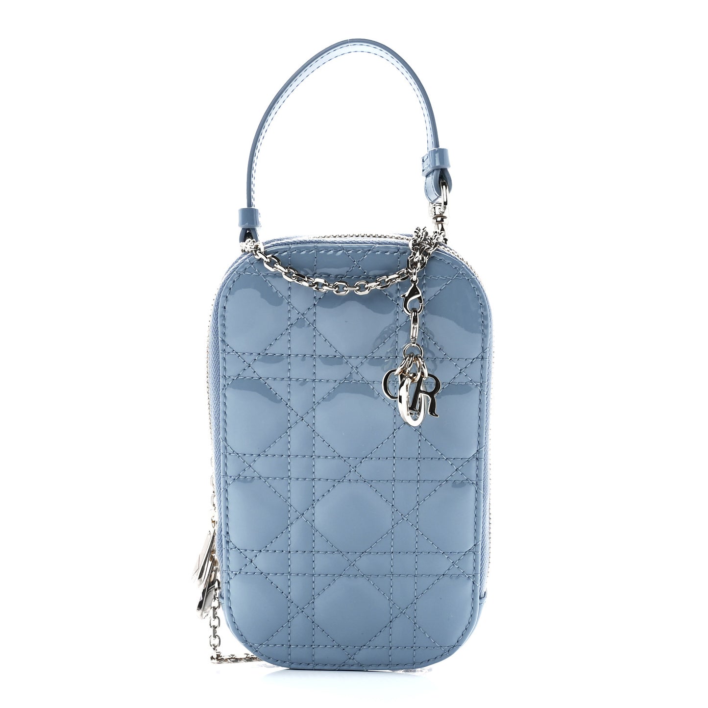Patent Cannage Lady Dior Phone Holder Cloud Blue