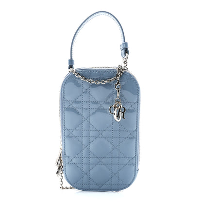Christian Dior Patent Cannage Lady Dior Phone Holder Cloud Blue 1 of 12