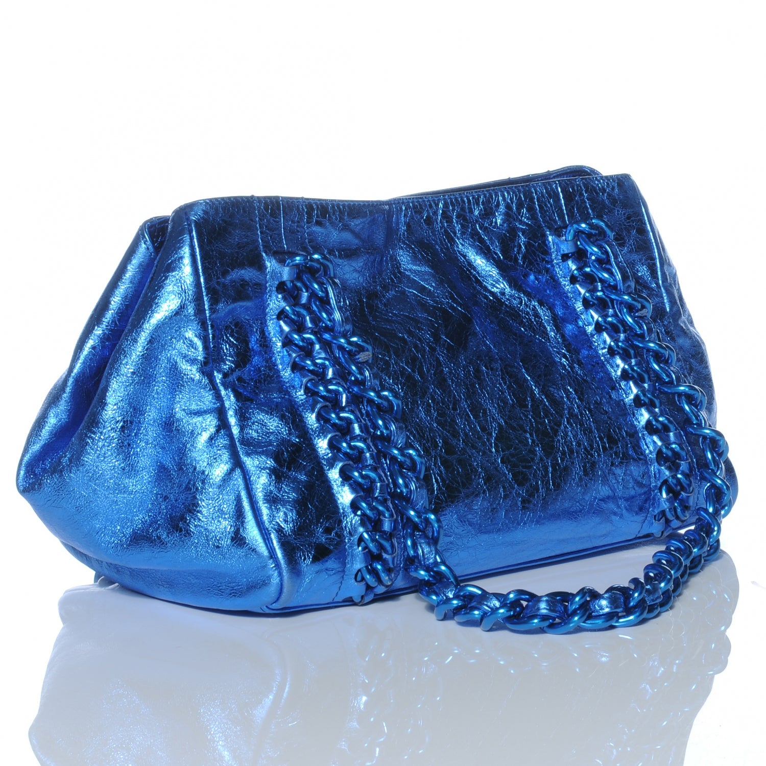 Chanel Leather Modern Chain Tote Metallic Blue 3 of 7
