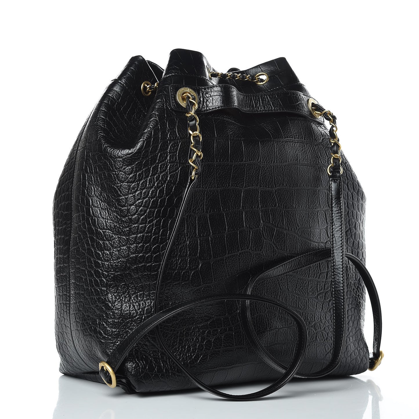 Calfskin Crocodile Embossed Large Backpack Black