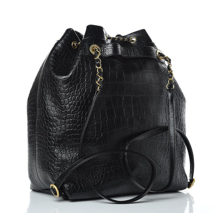 Chanel Calfskin Crocodile Embossed Large Backpack Black 3 of 10