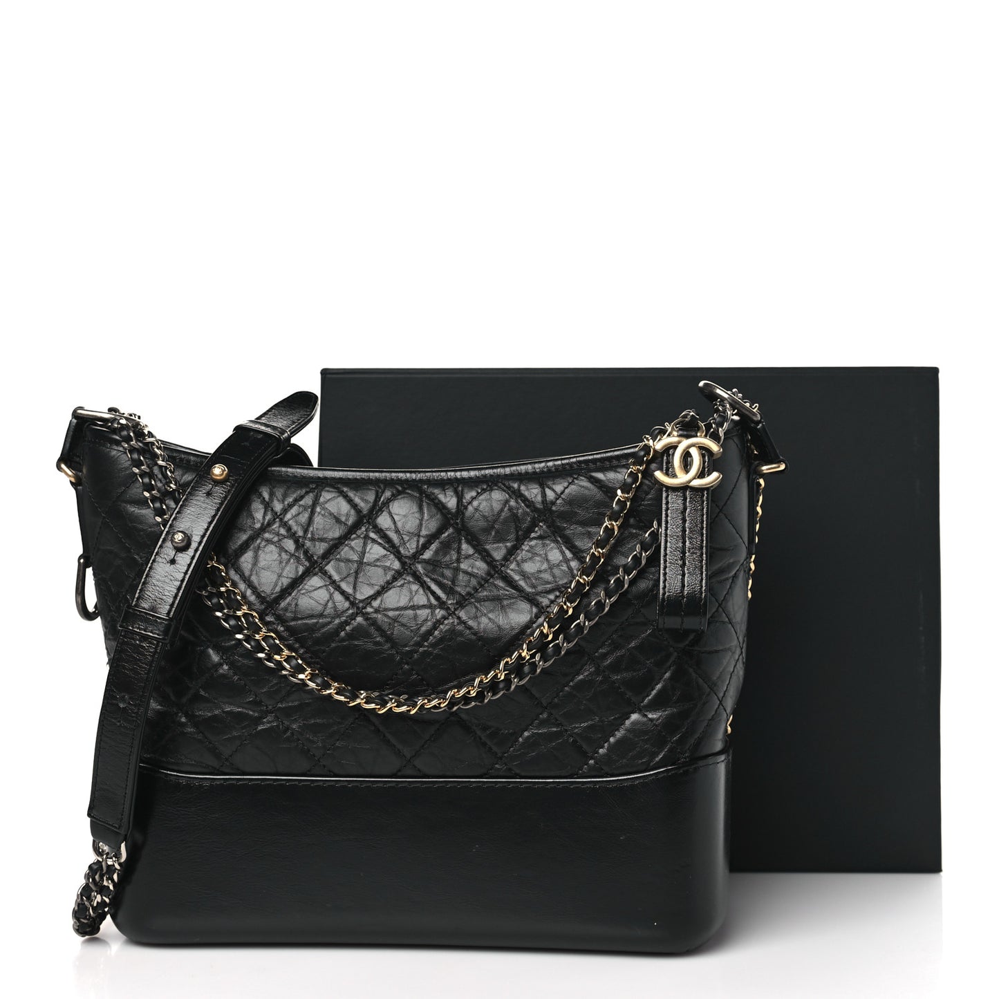 Aged Calfskin Quilted Medium Gabrielle Hobo Black