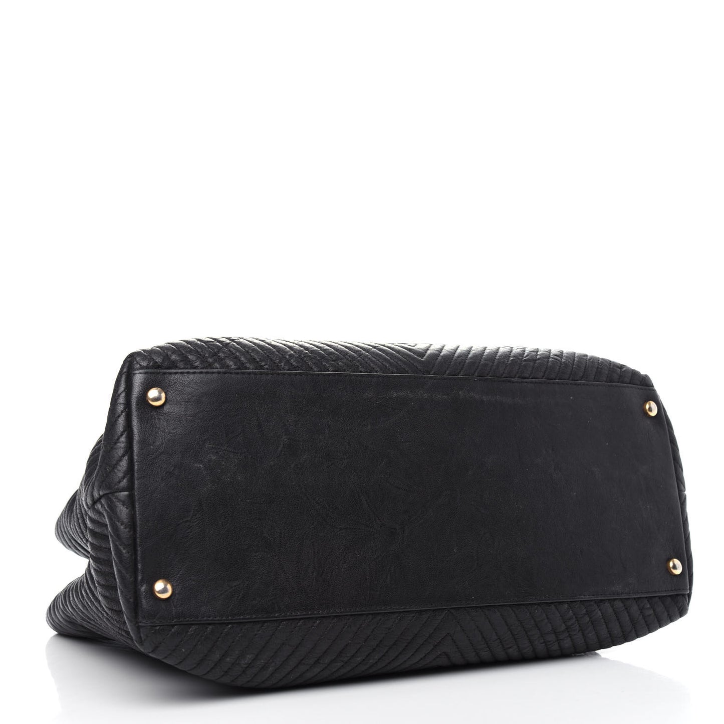 Wrinkled Lambskin Chevron Quilted Surpique Tote Black