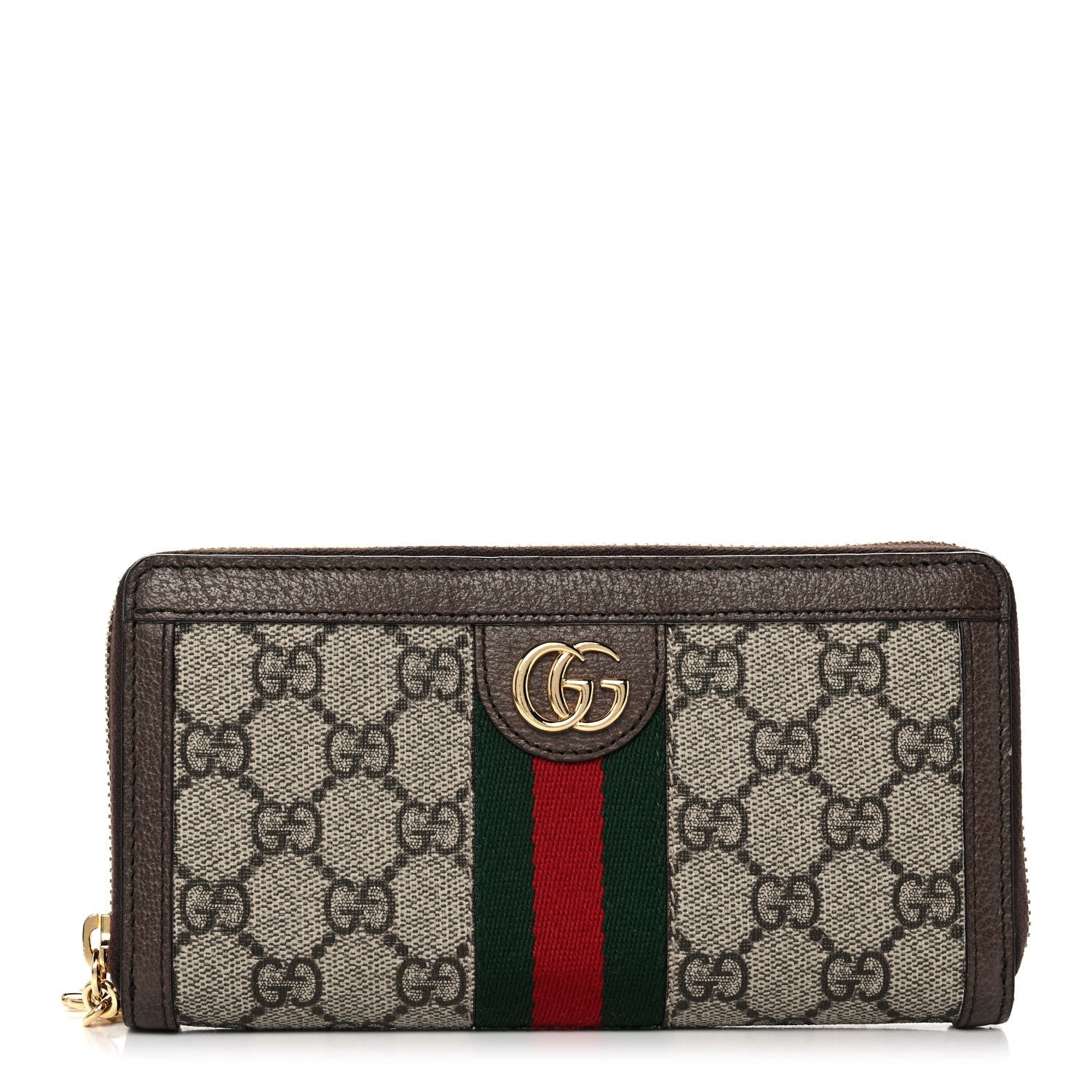 Gucci GG Supreme Monogram Web Ophidia Zip Around Wallet Brown 1 of 11