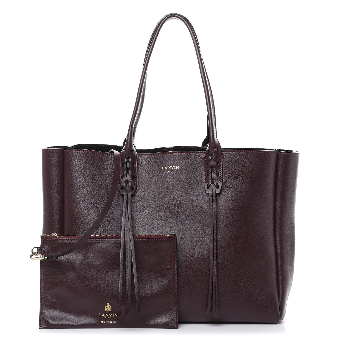 Smooth Calfskin Small Fringe Shopper Tote Aubergine