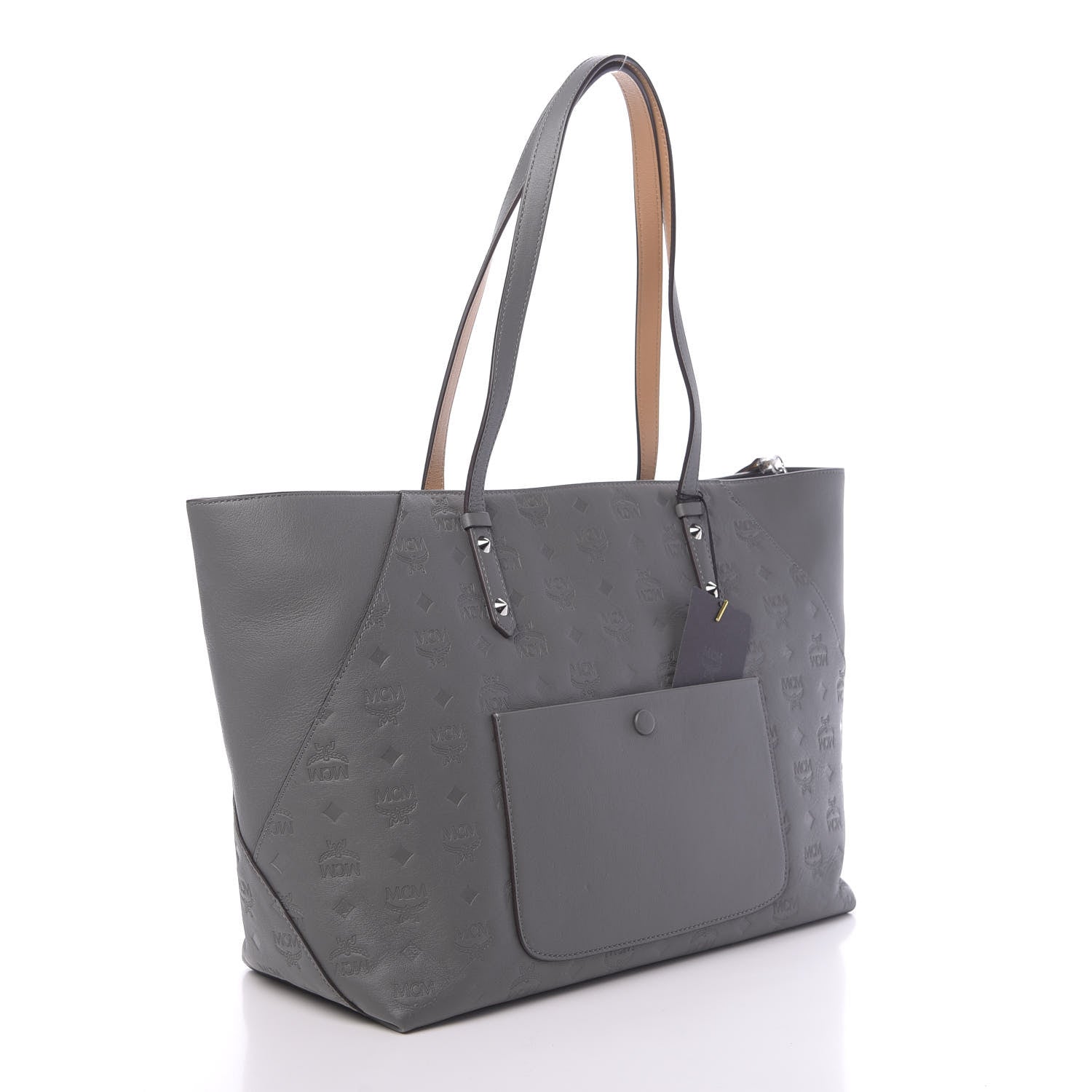 MCM Calfskin Ottomar Monogram Medium Klara Shopper Tote Charcoal 3 of 11