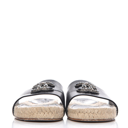Chanel Calfskin Gripoix CC Espadrille Slip On Sandals 39 Black 2 of 10