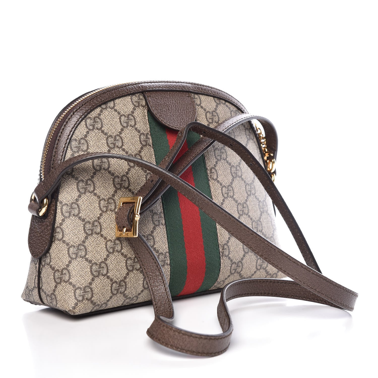 Gucci GG Supreme Monogram Textured Dollar Calfskin Web Small Ophidia Dome Shoulder Bag Beige Ebony New Acero 3 of 9