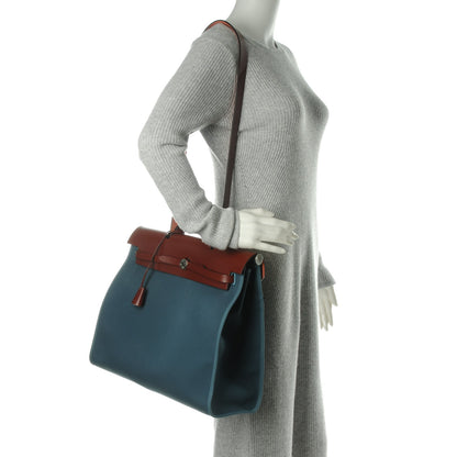 Hermes Toile Vache Hunter Herbag Zip 39 GM Bleu Orage Rouge H 2 of 8