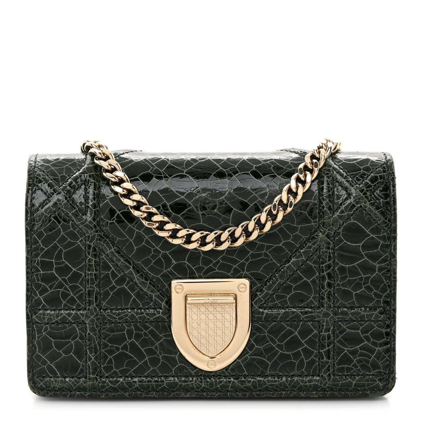 Ceramic Effect Deerskin Baby Diorama Flap Bag Green