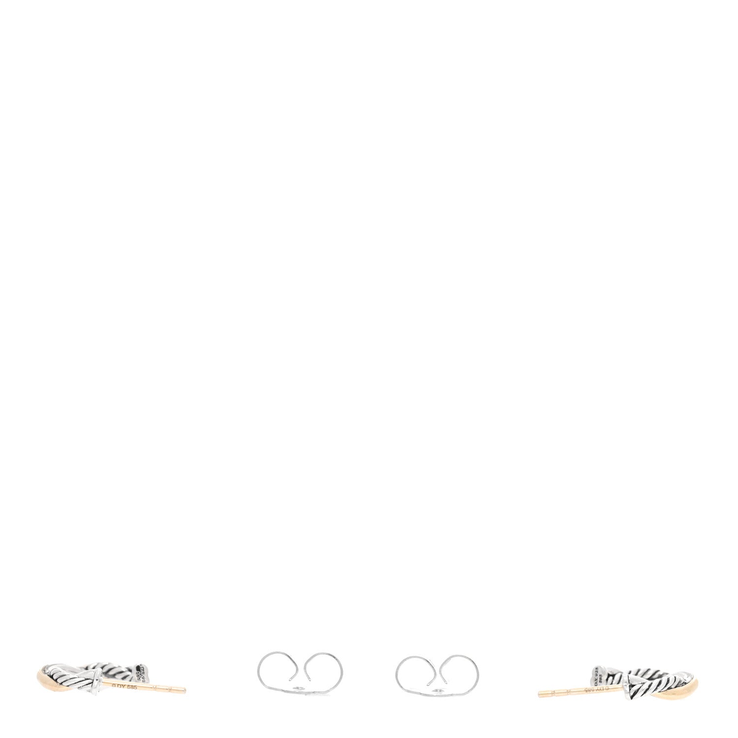 David Yurman Sterling Silver 14K Yellow Gold 3mm Petite Infinity Huggie Hoop Earrings 3 of 5