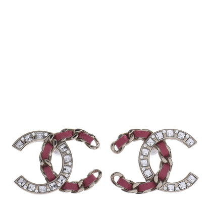 Chanel Crystal Baguette Lambskin Chain CC Stud Earrings Pink Gold 1 of 4