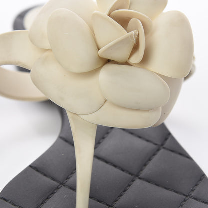 Chanel Jelly Quilted Camellia Thong Sandals 39 Black White 11 of 13
