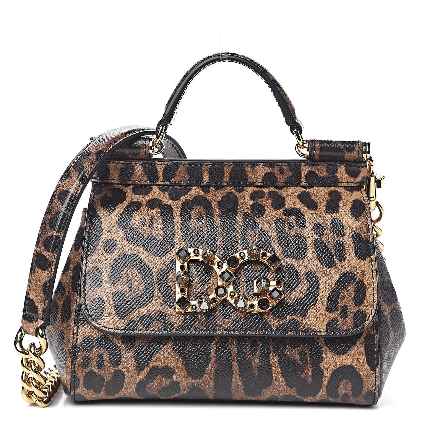 Dauphine Studded Leopard Print Mini Miss Sicily Satchel Naturale