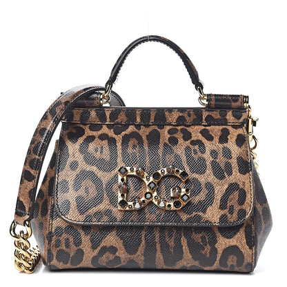 Dolce & Gabbana Dauphine Studded Leopard Print Mini Miss Sicily Satchel Naturale 1 of 9