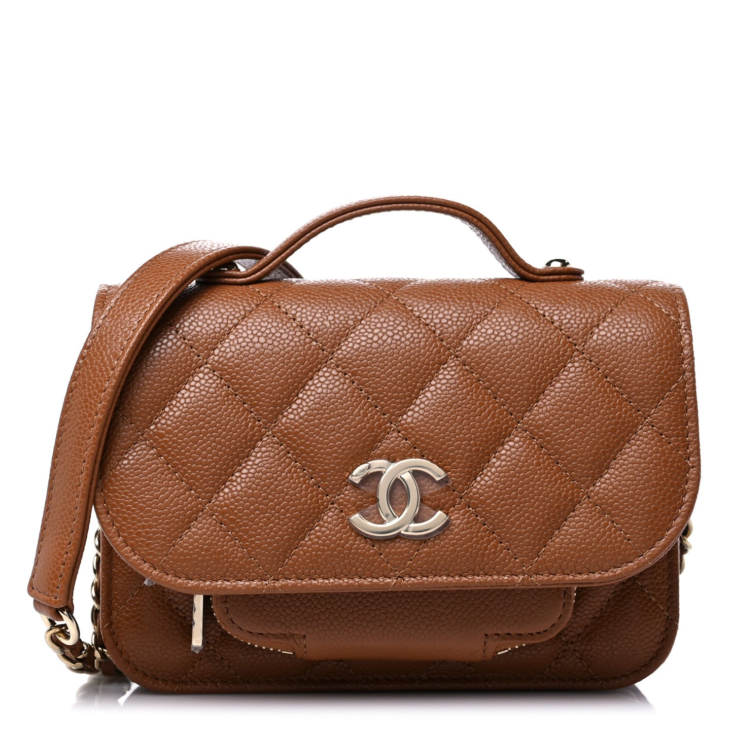 Caviar Quilted Business Affinity Clutch With Chain Flap Camel