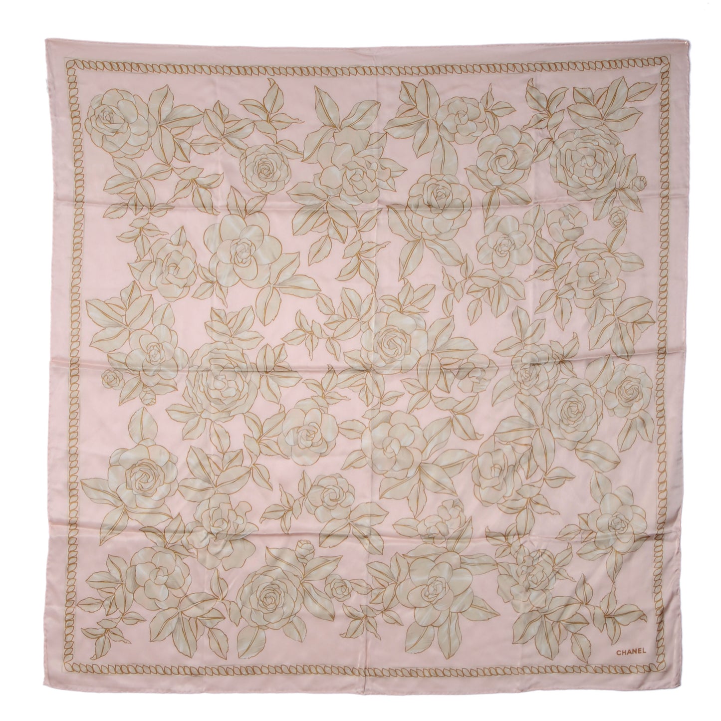 Silk Camellia Flower Square Scarf Pink