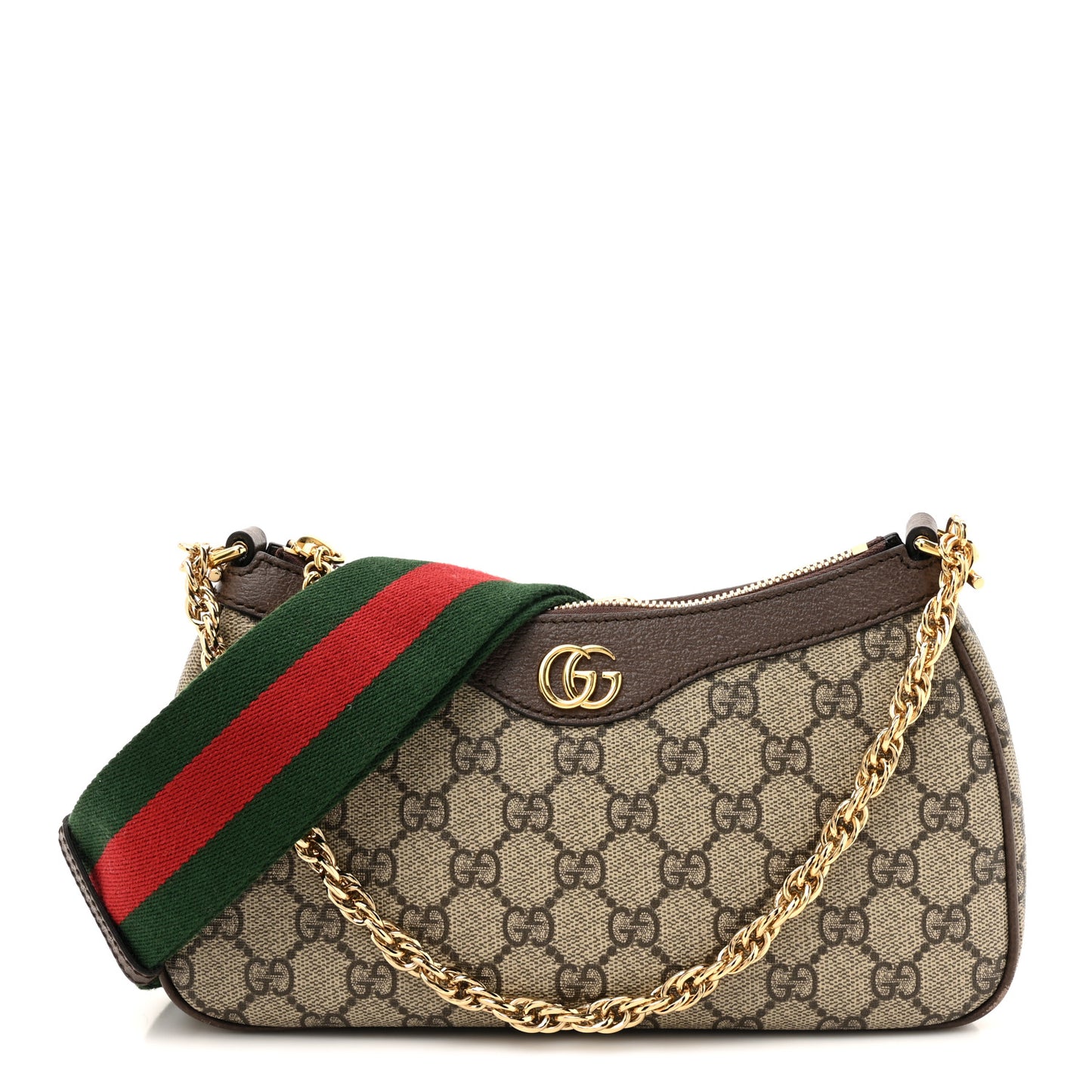GG Supreme Monogram Textured Dollar Calfskin Web Small Ophidia GG Handbag Beige Ebony New Acero
